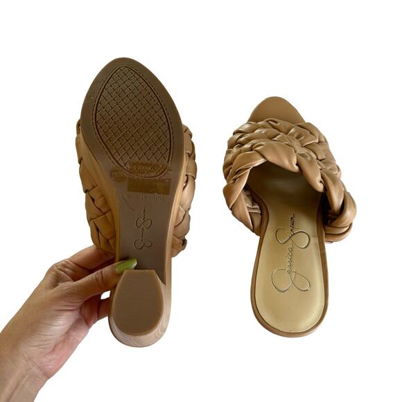 Jessica Simpson Supira Nude Platform Sandal Braided Faux Wood Mule Sandals Sz 6 - Picture 7 of 9